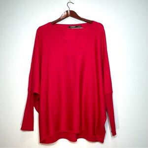 LAUREN RALPH LAUREN Women's Red Sweater Silk Modal Dolman Sleeve Size Sm/Med